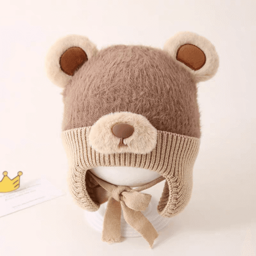 6M To 5Y Newborn Baby Kids Girls Boys Winter Warm Soft Knit Hat Cartoon Bear Solid Elastic Cute Earflap Beanie Ear Protection Cap